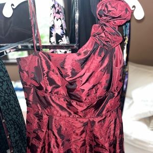 Nightway burgundy one shoulder rosette dress